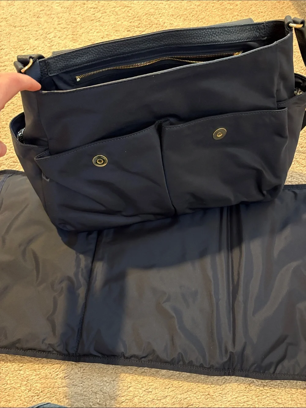 Tory Burch Navy Nylon Shoulder Bag with Leather Flap